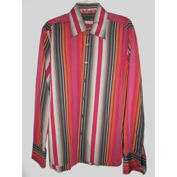 KENNETH COLE NEW YORK MENS BUTTON FRONT DRESS SHIRT MULTI COLOR SIZE XL - Picture 1 of 12